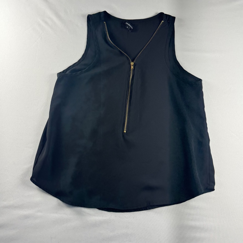 Ambiance Black Sleeveless Half Zip Blouse Gold Zipper Tank Top Womens Medium